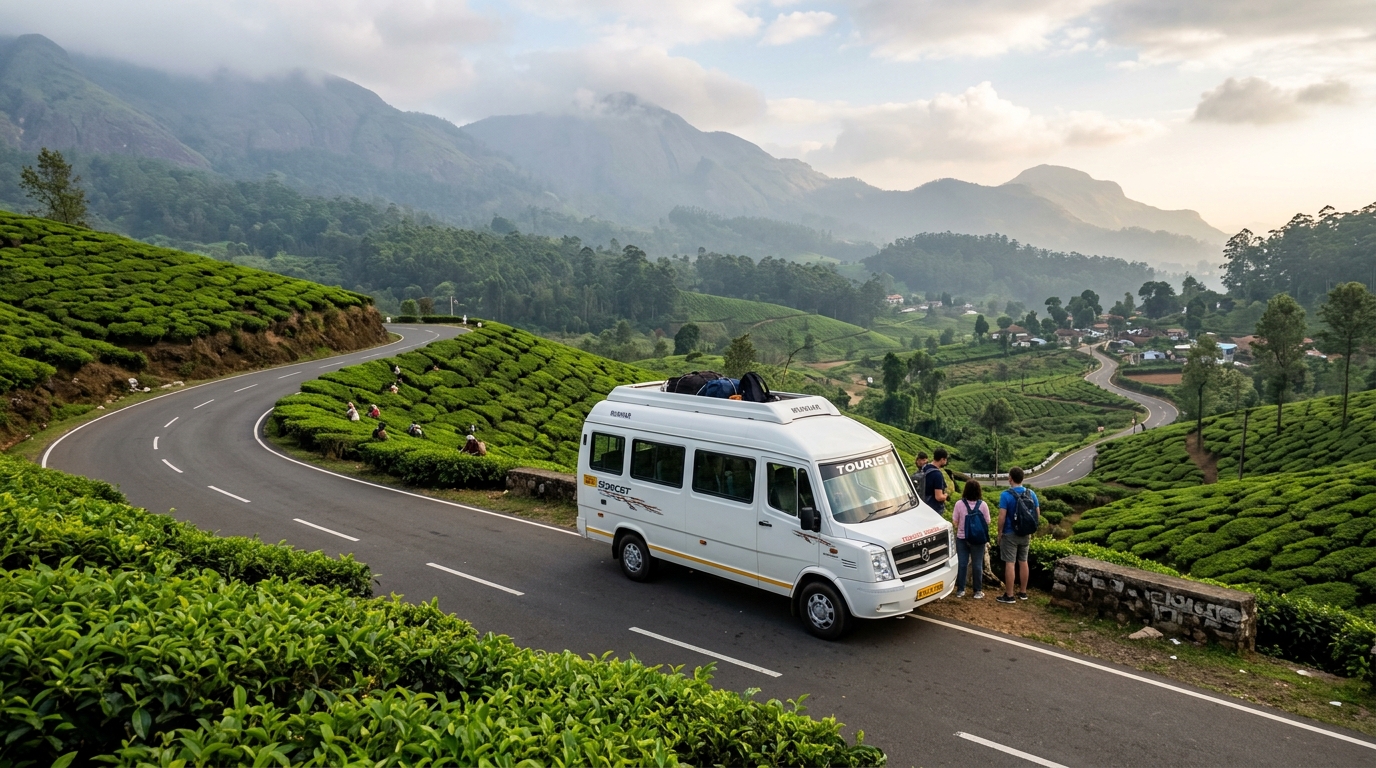 Force Traveller Tempo Van at Munnar Tea Hills